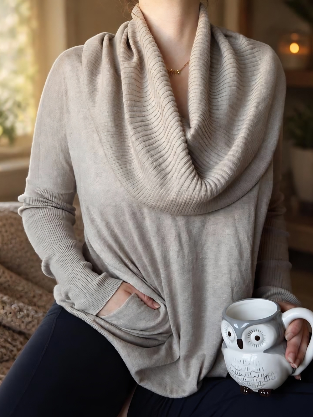 Cozy Cowl Neck Pocket Sweater Oversized Kiss Of Cashmere Victoria Secret Med